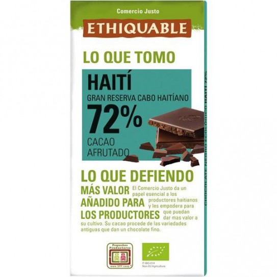 Chocolate negro 72% ecológico Haití, 100gr